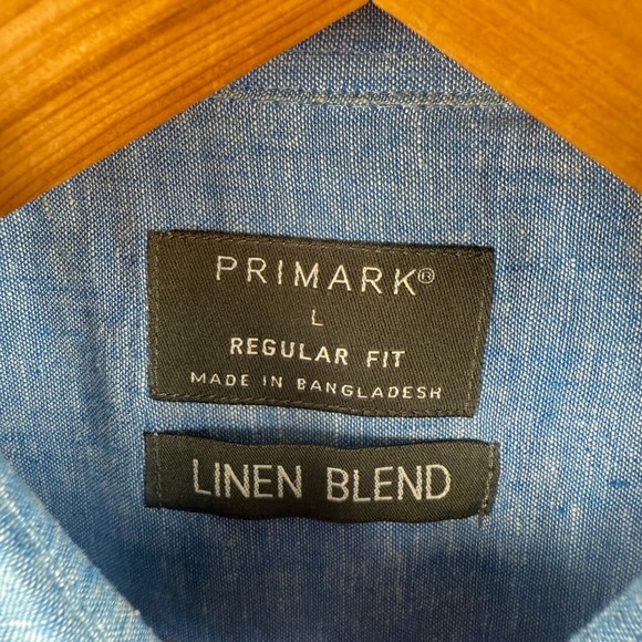 Primark Linen Blend Button Up Shirt Mens L‎ Regular Fit Beachy Light Minimalist - Picture 5 of 8